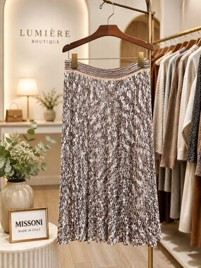 Missoni Italy Knit Midi Skirt Silk Lined IT 48 NWT Quiet Luxury Beige $1690 MSRP